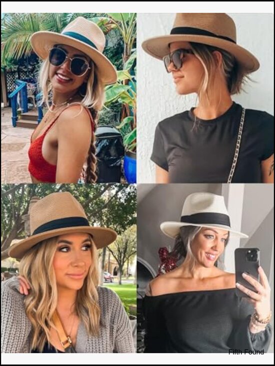 Wide Brim Straw Panama Fedora Hat UPF Sun Protection Foldable Summer Beach main image 7